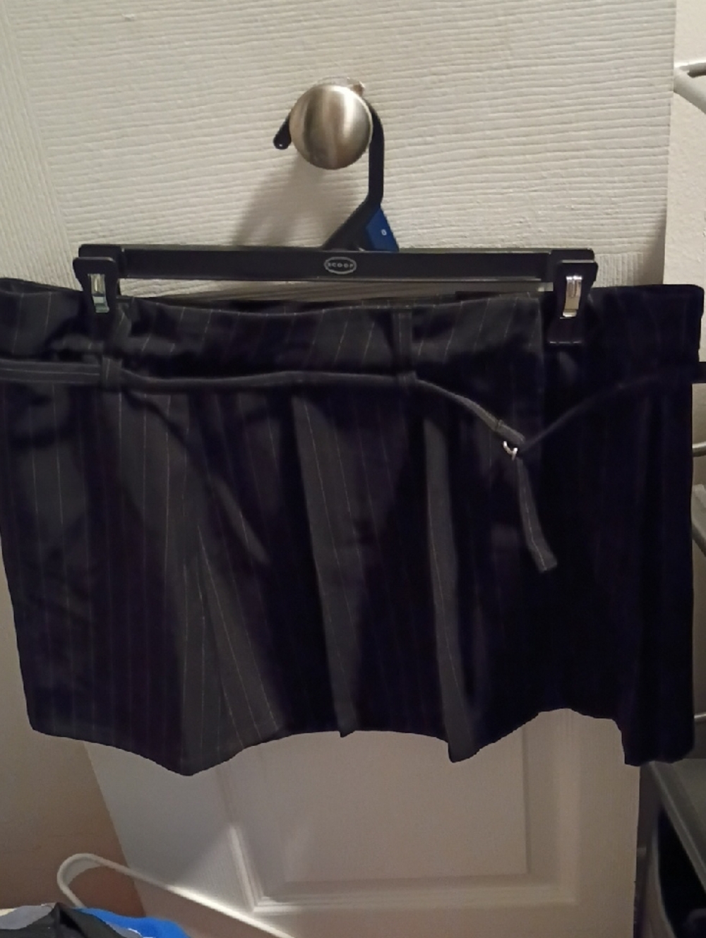 No Boundaries Black Pinstripe Mini Skirt with Waist Tie Detail